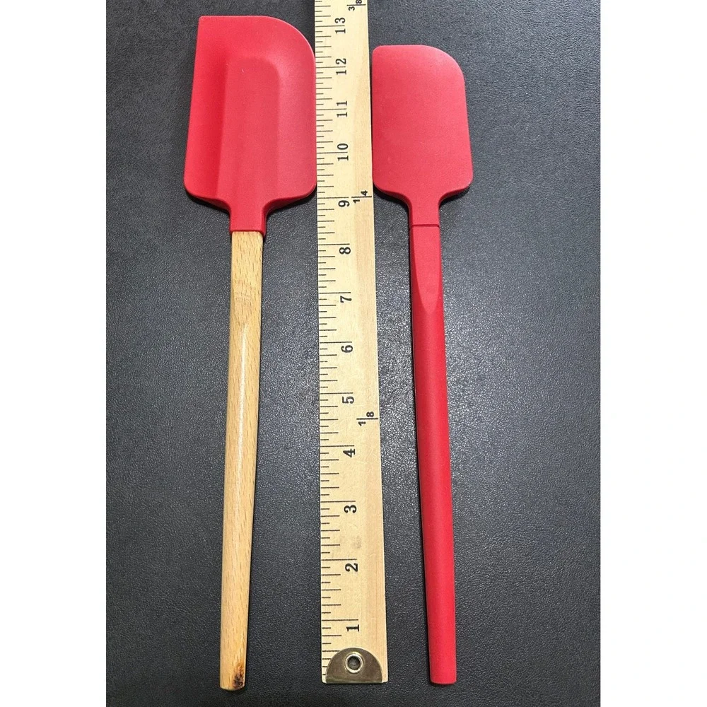 Williams Sonoma Spatula SET Red‎ Silicone & Wood 2pc Luxury Kitchen Tools